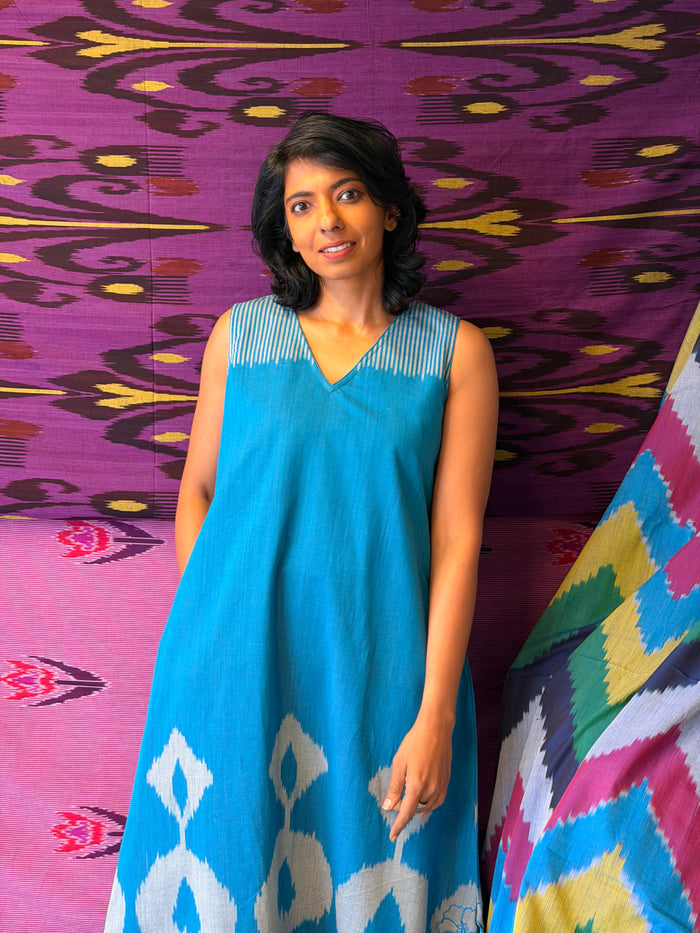 Elements Rivulet Cutwork Ikat Dress - Turquoise