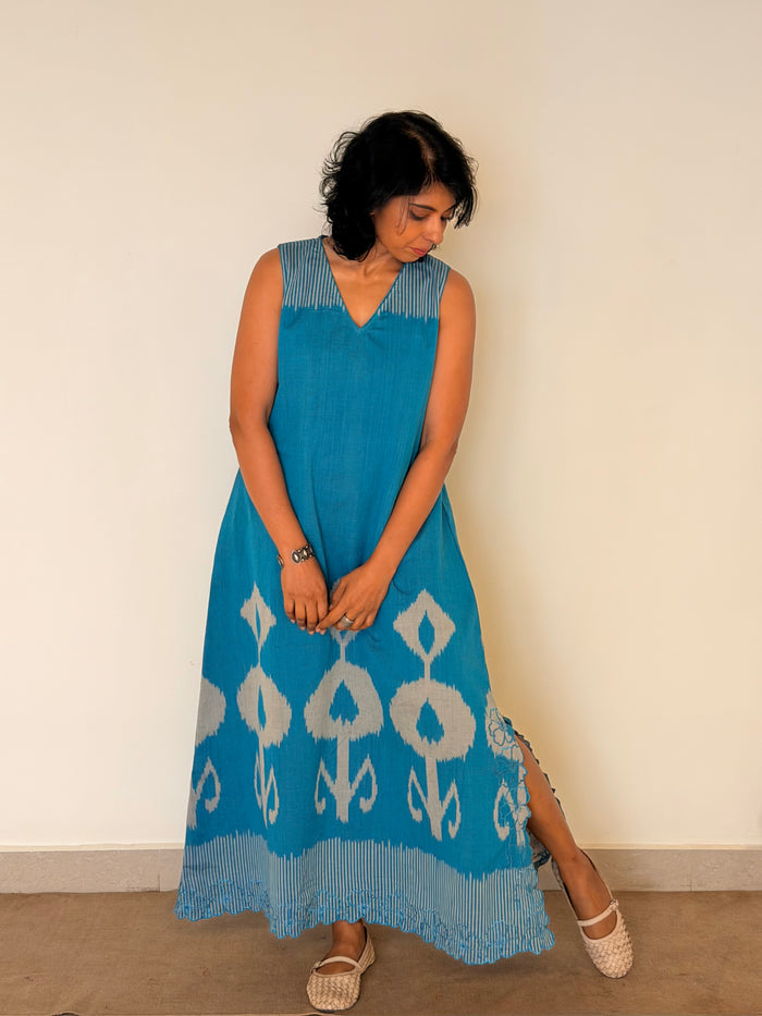 Elements Rivulet Cutwork Ikat Dress - Turquoise