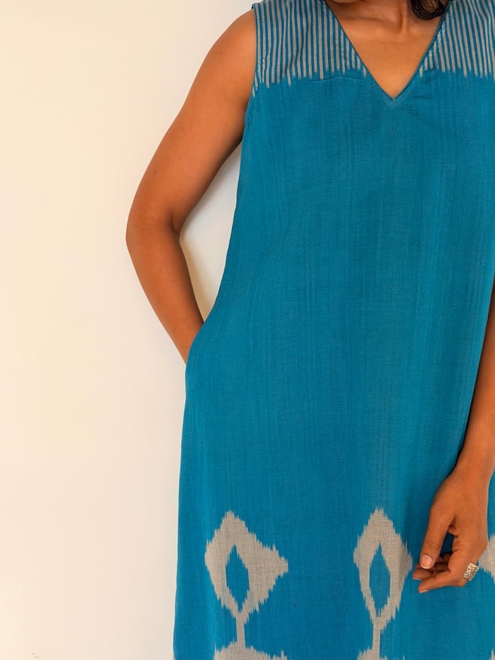 Elements Rivulet Cutwork Ikat Dress - Turquoise