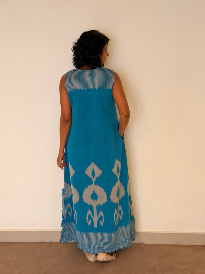 Elements Rivulet Cutwork Ikat Dress - Turquoise