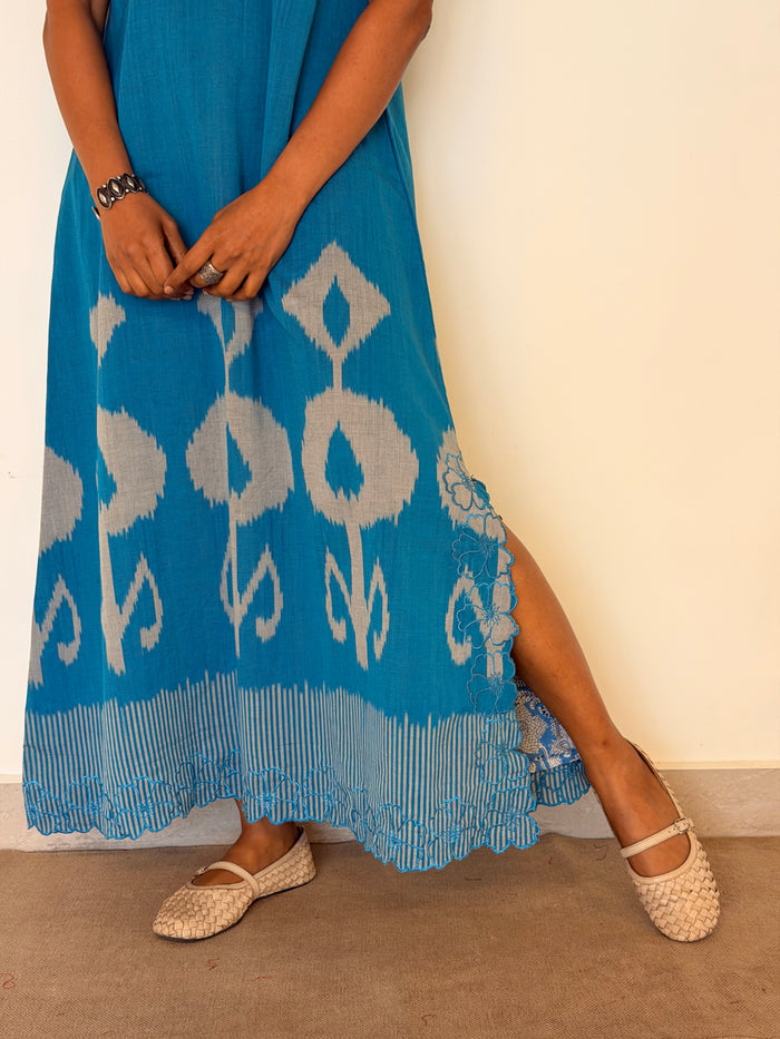 Elements Rivulet Cutwork Ikat Dress - Turquoise