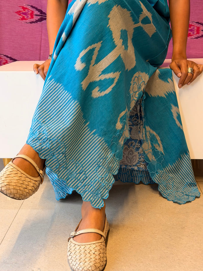 Elements Rivulet Cutwork Ikat Dress - Turquoise
