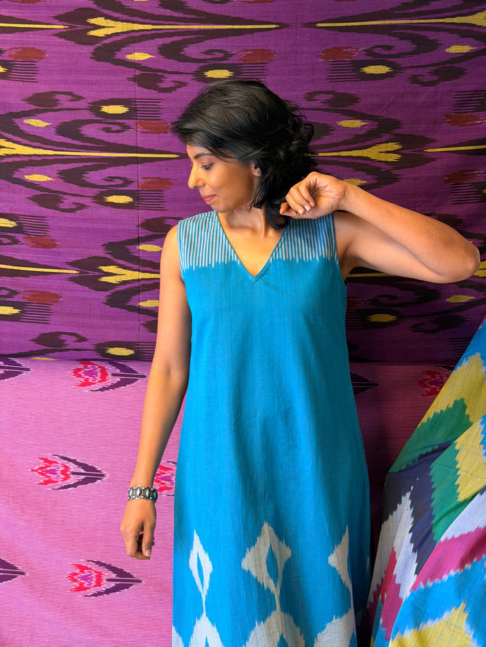 Elements Rivulet Cutwork Ikat Dress - Turquoise