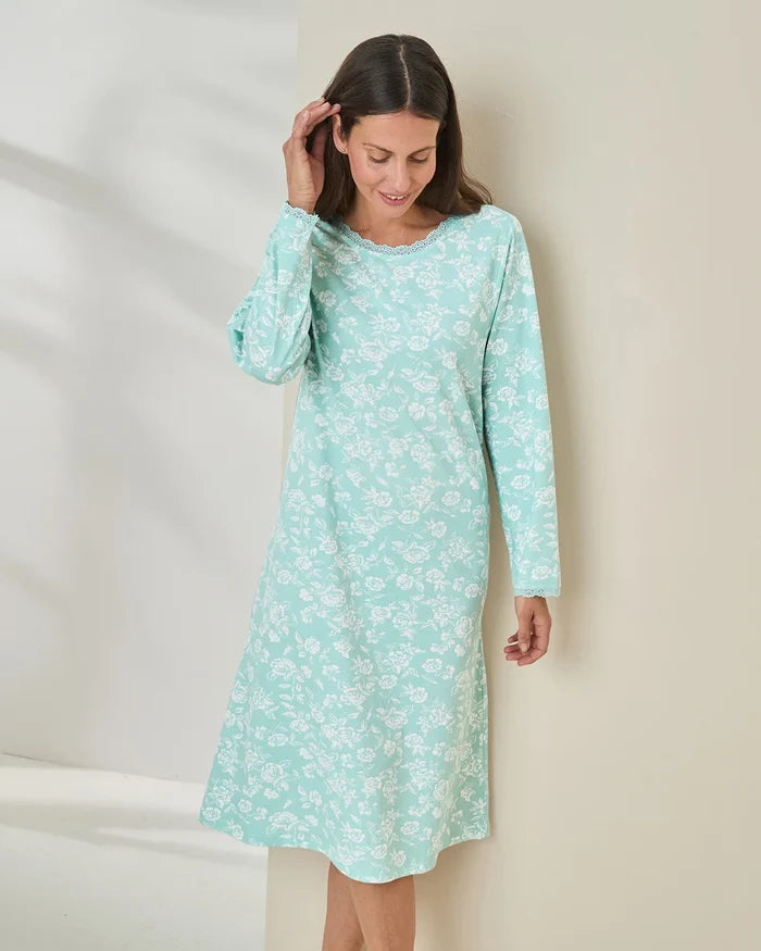 Elise Floral Long Sleeve Cotton Jersey Nightdress