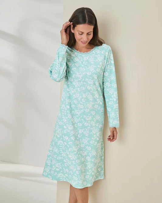 Elise Floral Long Sleeve Cotton Jersey Nightdress