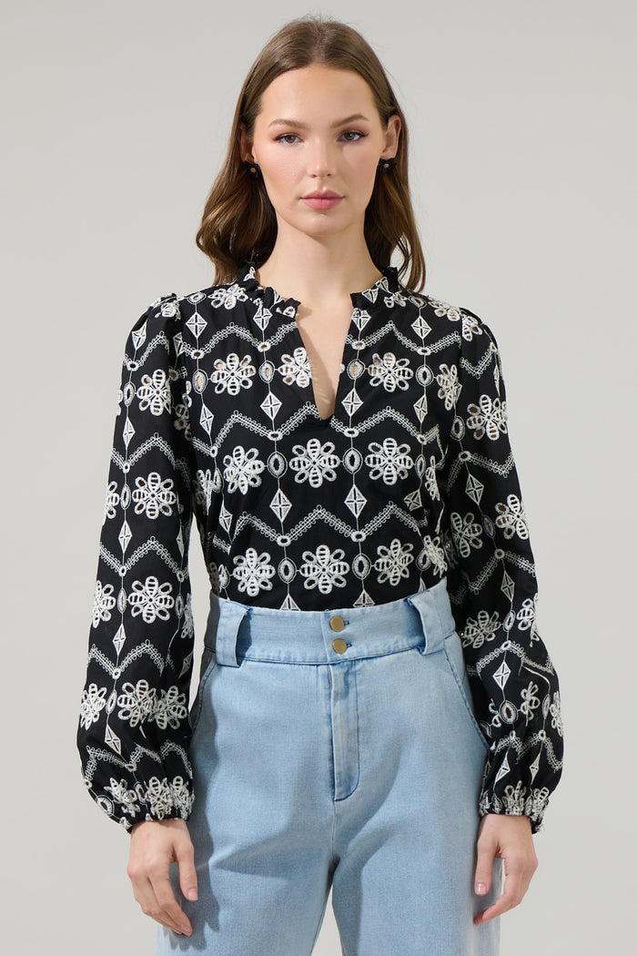 Elle Floral Eyelet Long Sleeve Top