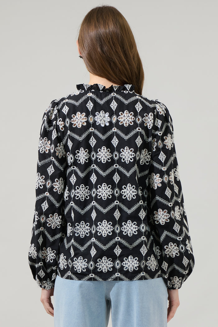 Elle Floral Eyelet Long Sleeve Top