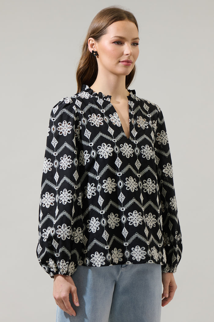 Elle Floral Eyelet Long Sleeve Top