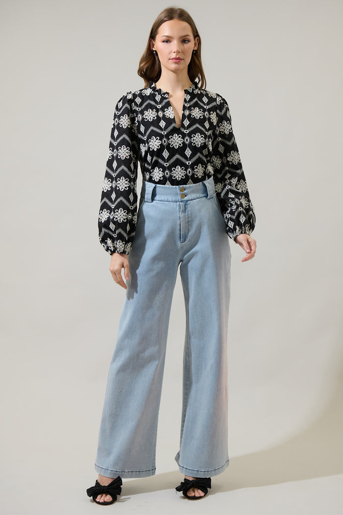 Elle Floral Eyelet Long Sleeve Top