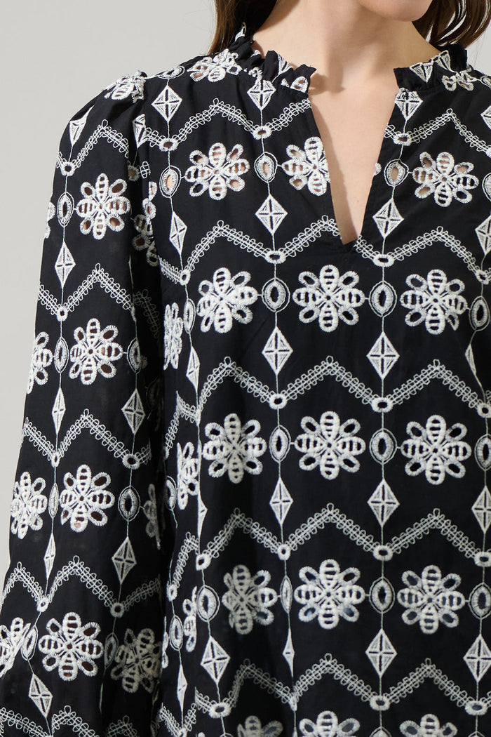 Elle Floral Eyelet Long Sleeve Top