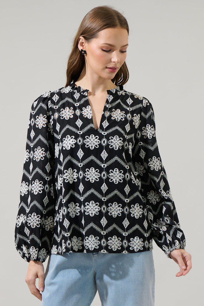 Elle Floral Eyelet Long Sleeve Top