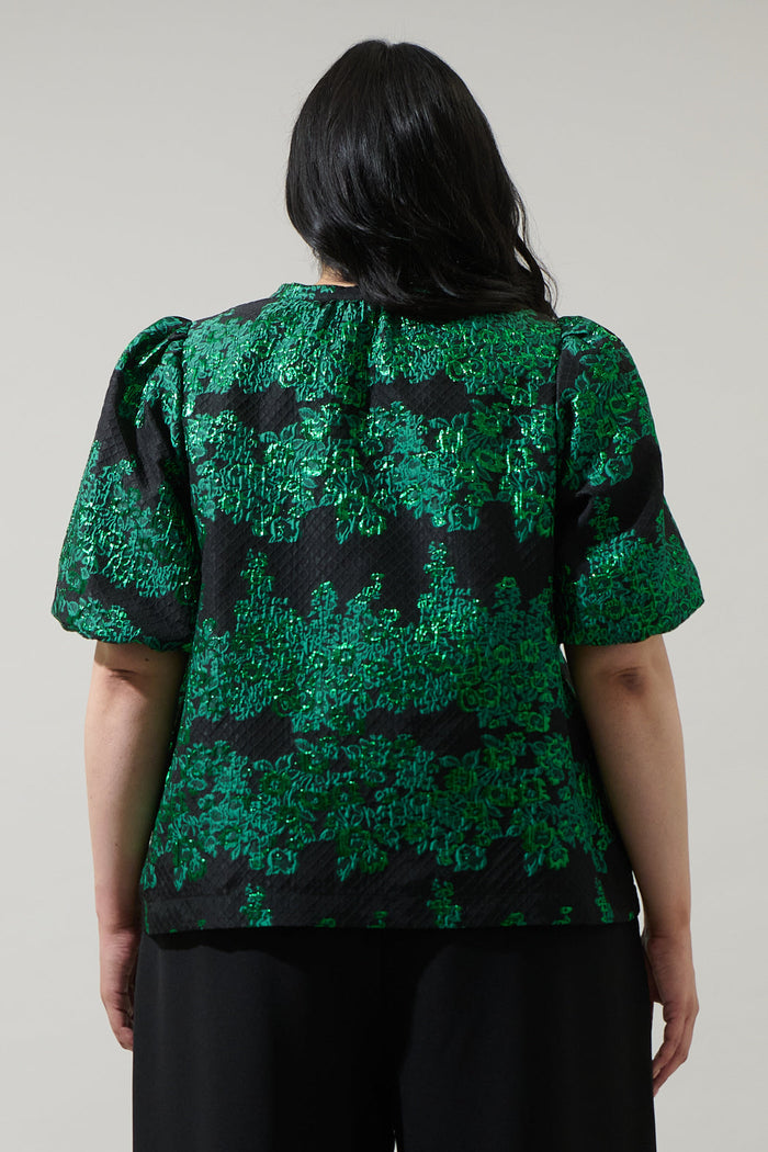 Elyna Jacquard Tavia Split Neck Top Curve