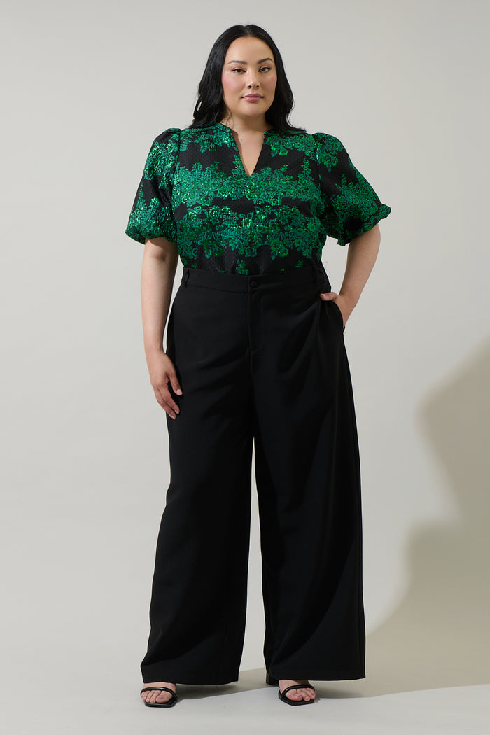 Elyna Jacquard Tavia Split Neck Top Curve