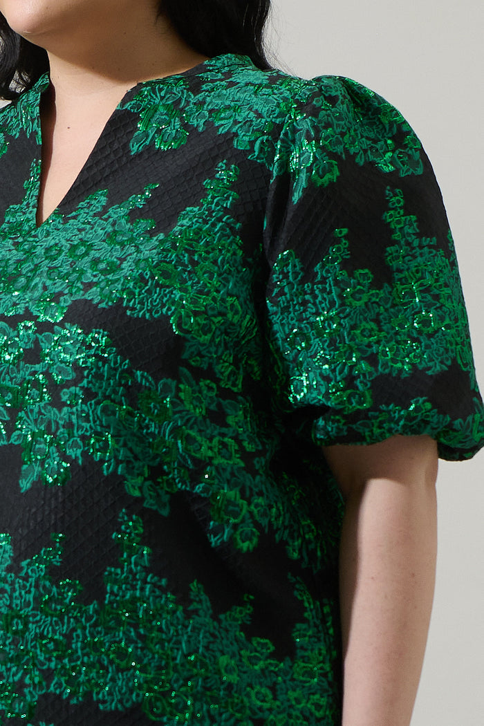 Elyna Jacquard Tavia Split Neck Top Curve
