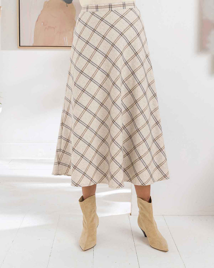Embleton Wool Blend Checked Lined Bias Skirt - Image 1 - The Classic Boutique
