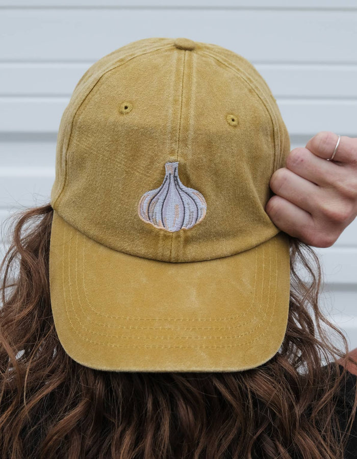 Embroidered Hat - Garlic: Washed Mustard Color