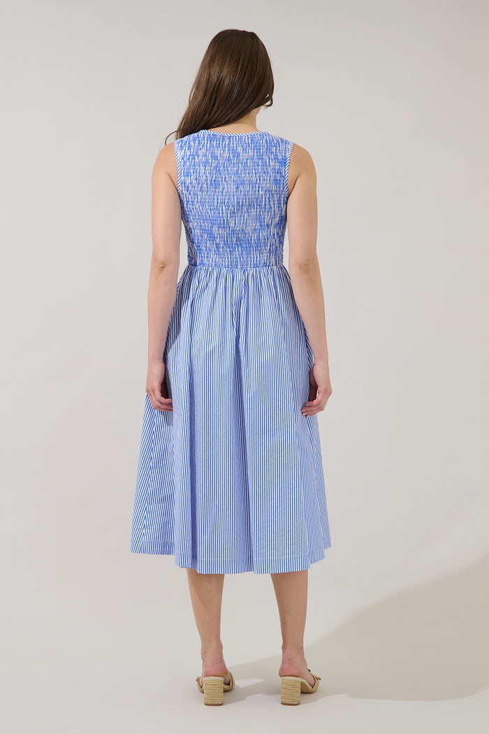Emily Pleated Sleeveless Midi Dress Sherah Striped
