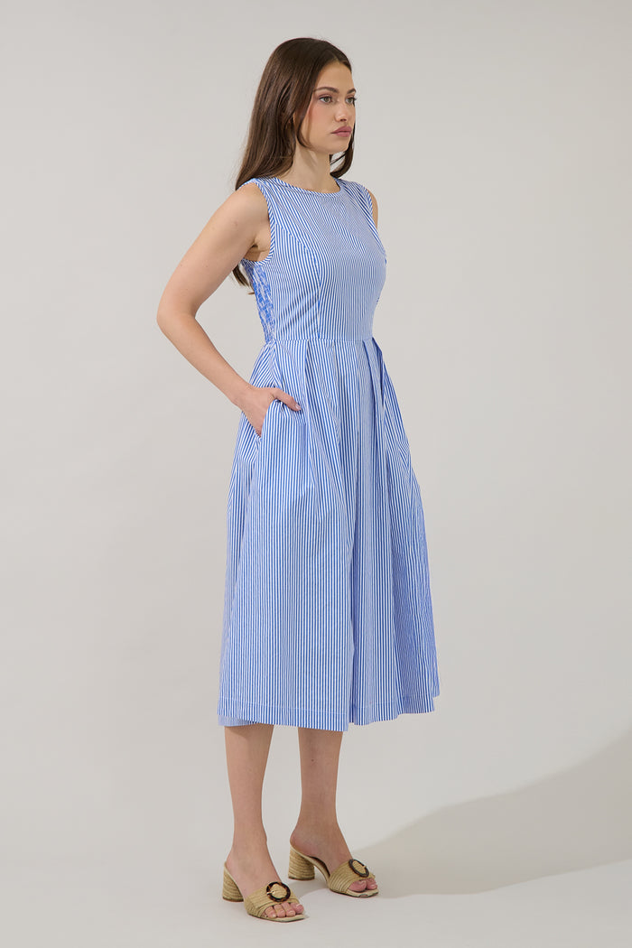 Emily Pleated Sleeveless Midi Dress Sherah Striped