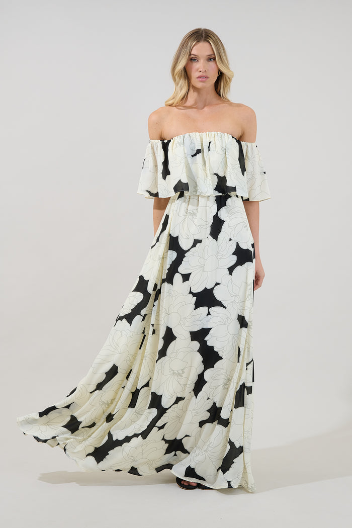 Enamored Off the Shoulder Ruffle Dress Quinsy Floral