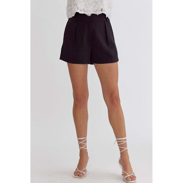 ENTRO - High Waisted, pleaded, Shorts 2209 - Black