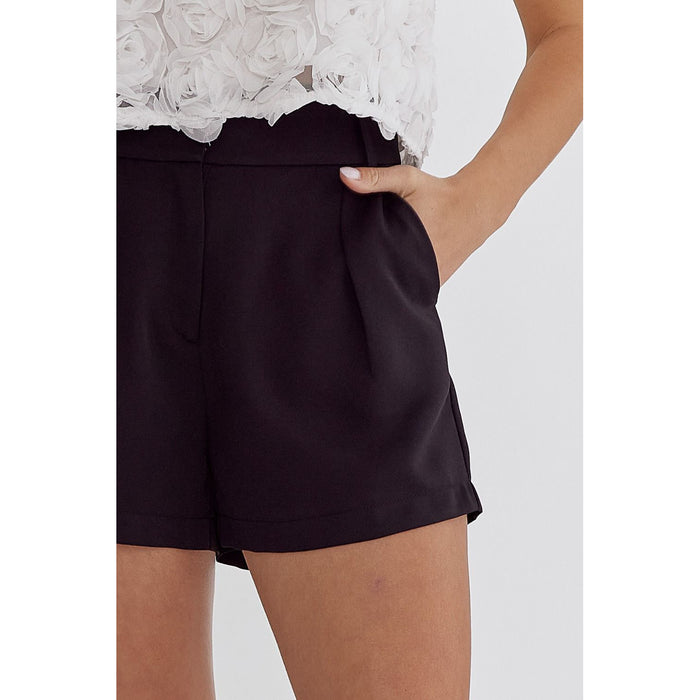 ENTRO - High Waisted, pleaded, Shorts 2209 - Black