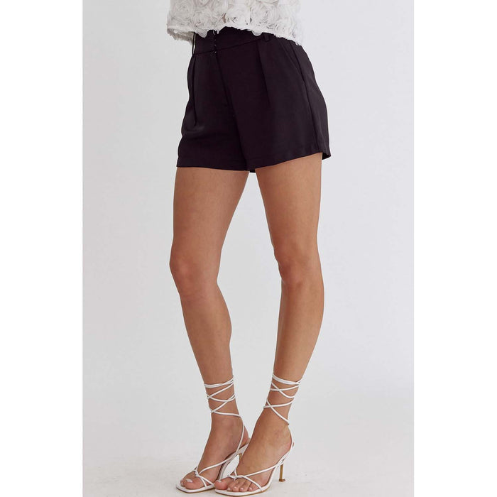 ENTRO - High Waisted, pleaded, Shorts 2209 - Black