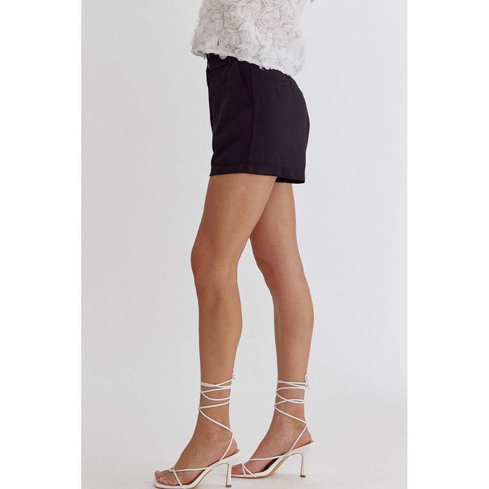 ENTRO - High Waisted, pleaded, Shorts 2209 - Black