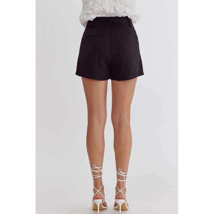 ENTRO - High Waisted, pleaded, Shorts 2209 - Black