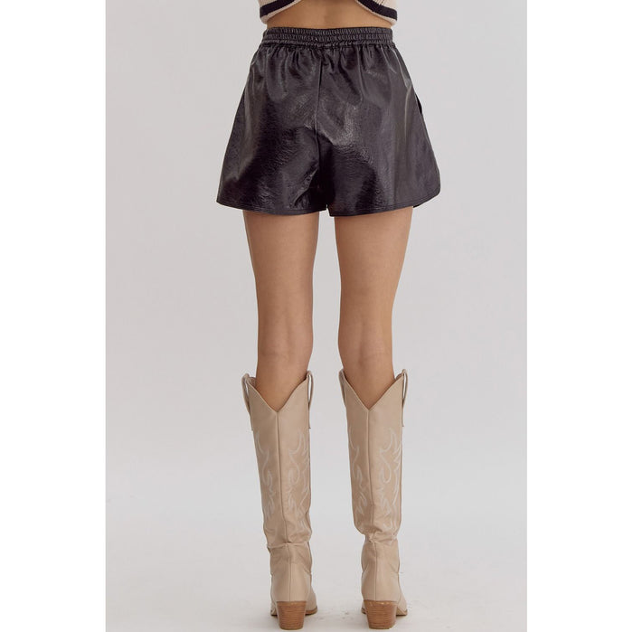 ENTRO -  Metallic Texture, High Waisted Shorts w Pockets 1952 - Black