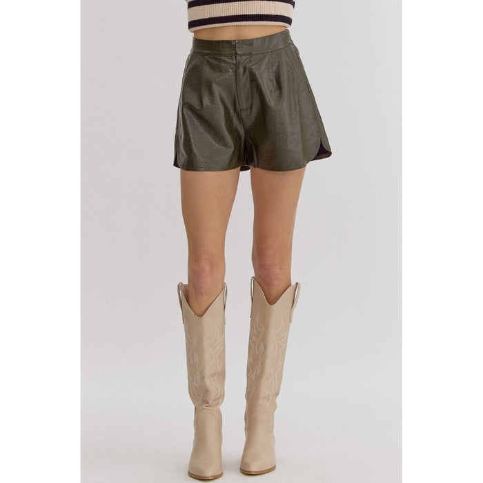Entro - Metallic Texture, High Waisted Shorts w Pockets 1952 - Olive