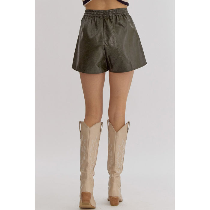 Entro - Metallic Texture, High Waisted Shorts w Pockets 1952 - Olive
