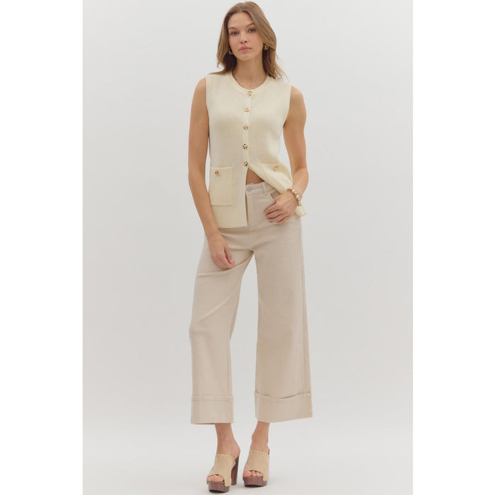 ENTRO -  Mid Rise, Ankle Pants 7856 - Sand