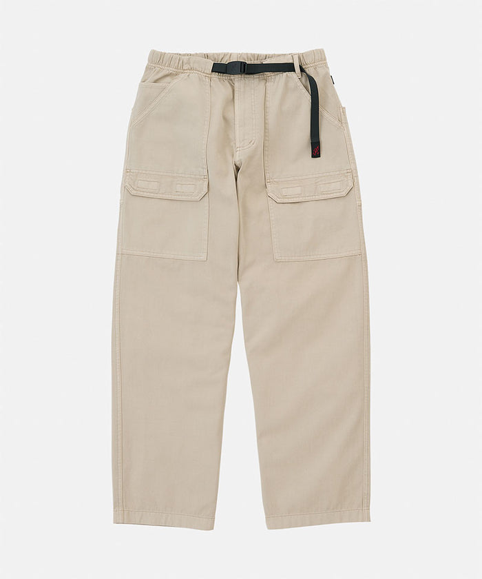 Sand pigment Gramicci EQT Pant with a belt against a light-tone background.