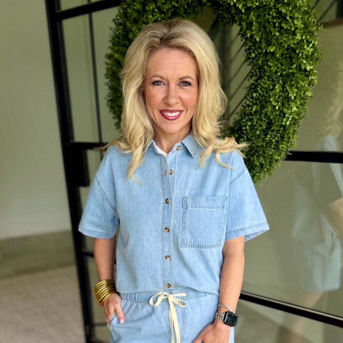 Everyday Ultra Soft Denim Button Down Top – Light Wash (Pairs with Seaway Shorts)