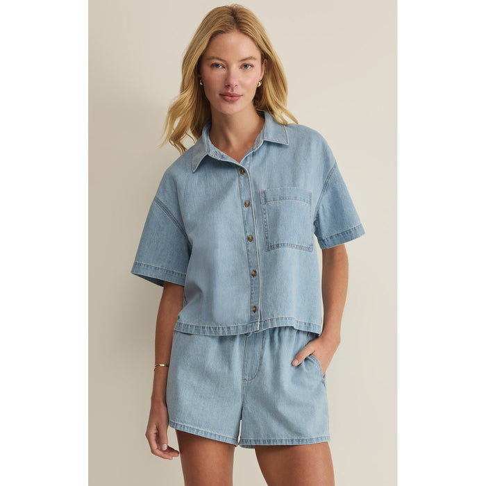 Everyday Ultra Soft Denim Button Down Top – Light Wash (Pairs with Seaway Shorts)