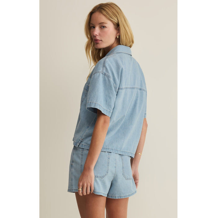 Everyday Ultra Soft Denim Button Down Top – Light Wash (Pairs with Seaway Shorts)