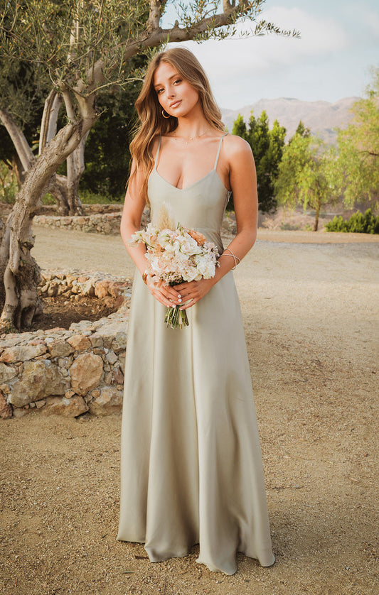 Faith Maxi Dress ~ Moss Green Luxe Satin