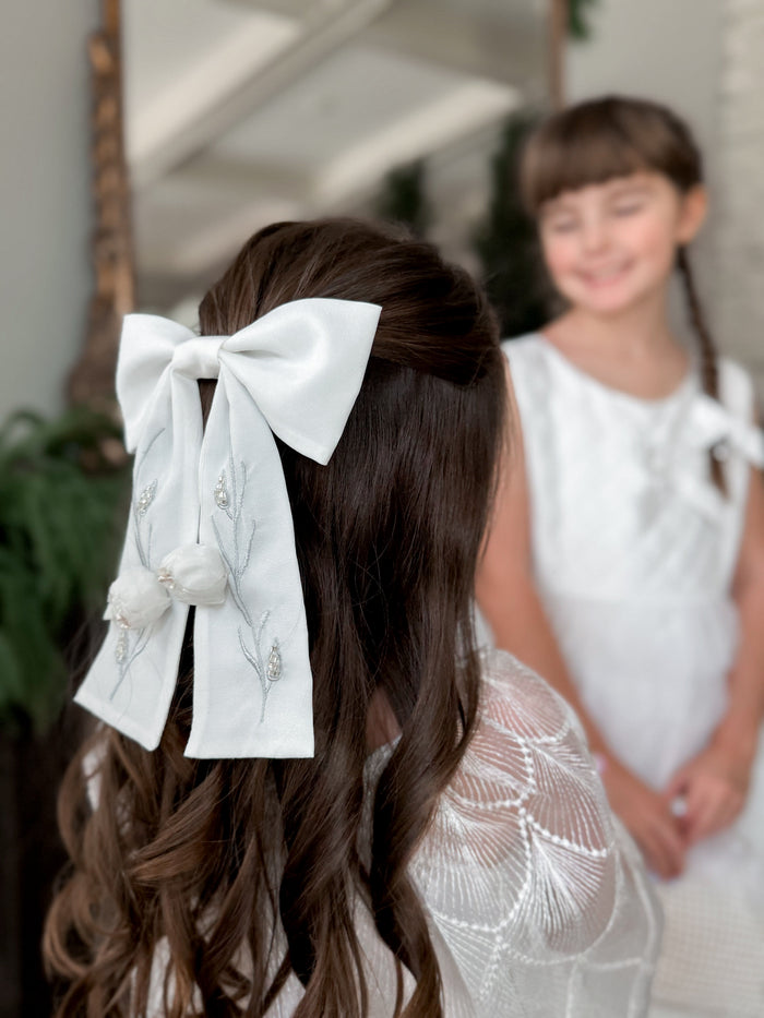 Faith White Ceremony Hair Bow - Petite Maison Kids