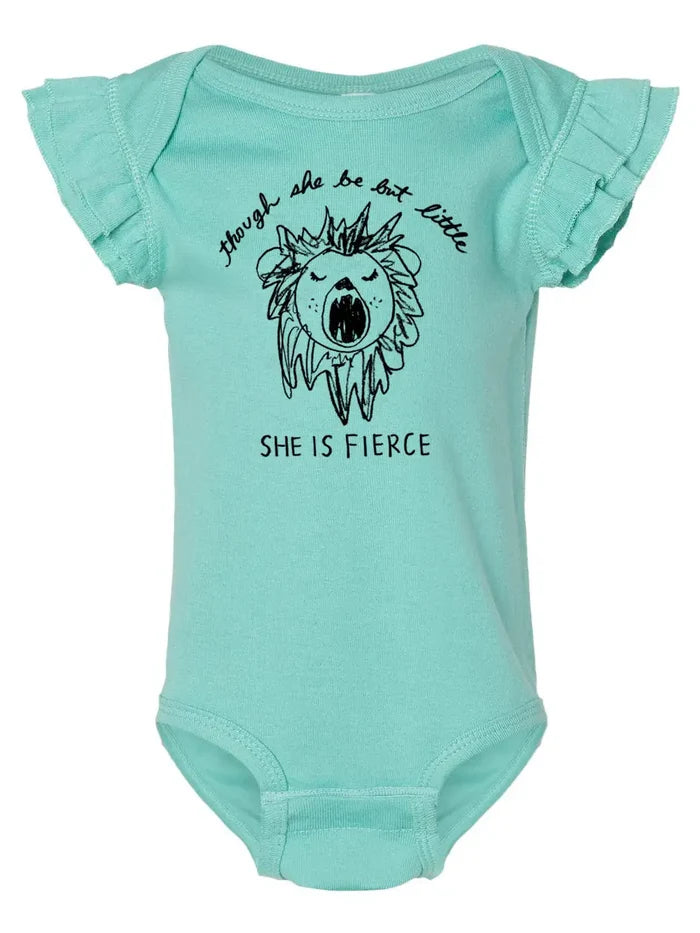 Fierce Lion : Baby Onesie with Flutter Sleeves (Saltwater)