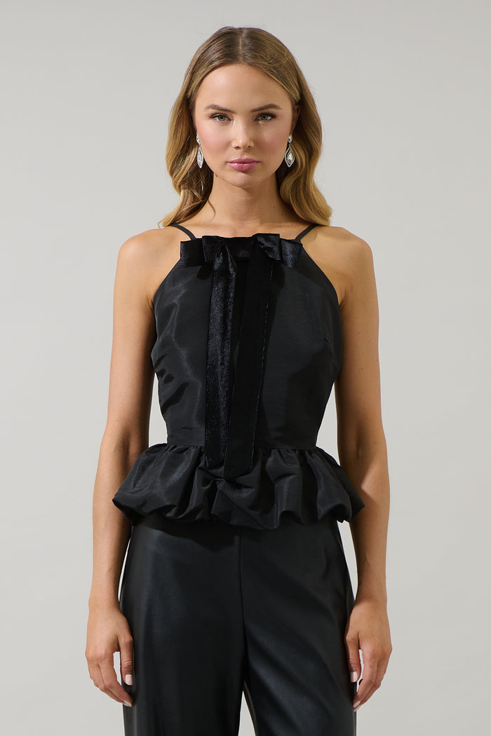 Finda Velvet Bow Peplum Top