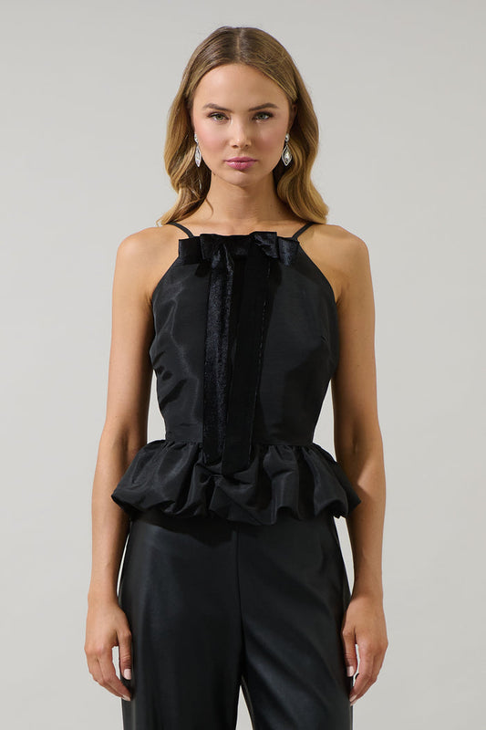 Finda Velvet Bow Peplum Top