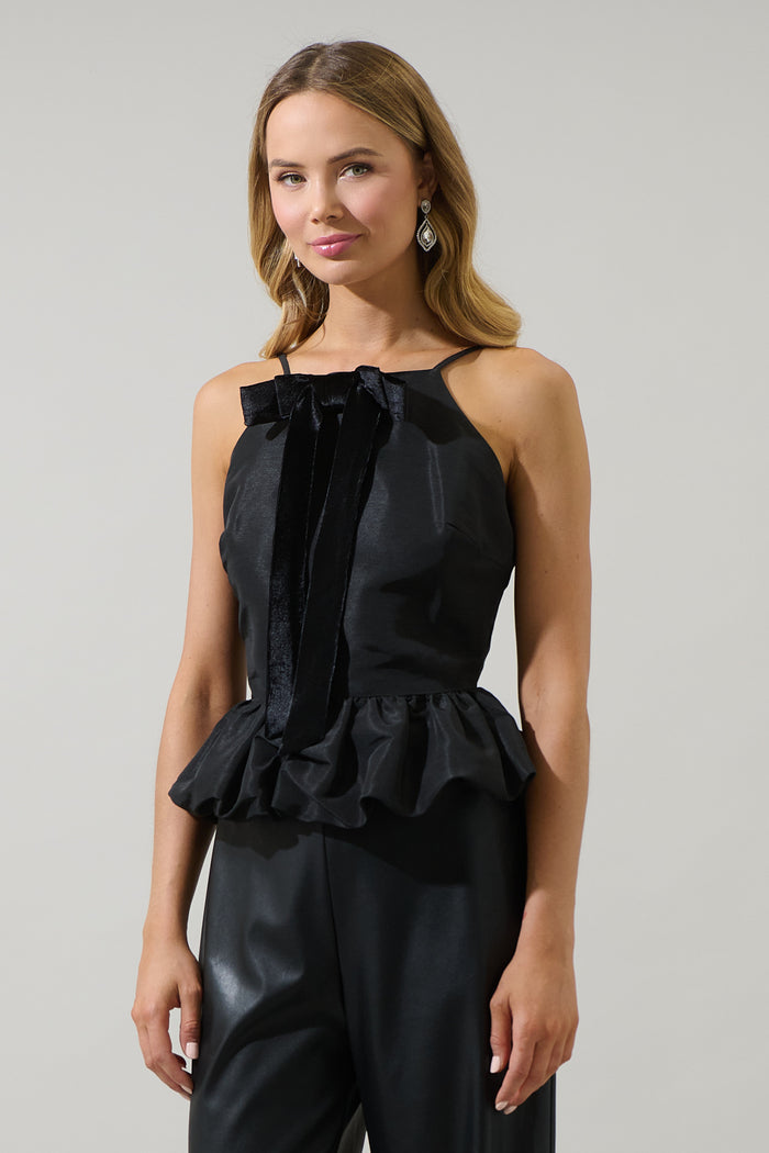 Finda Velvet Bow Peplum Top