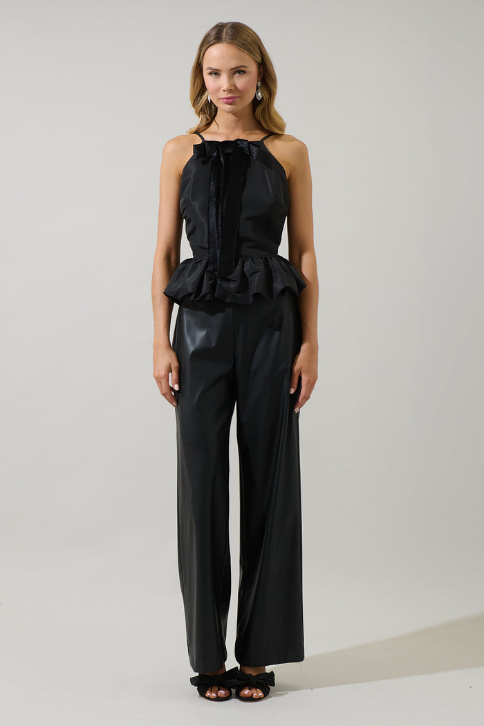 Finda Velvet Bow Peplum Top