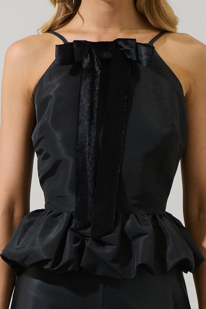 Finda Velvet Bow Peplum Top