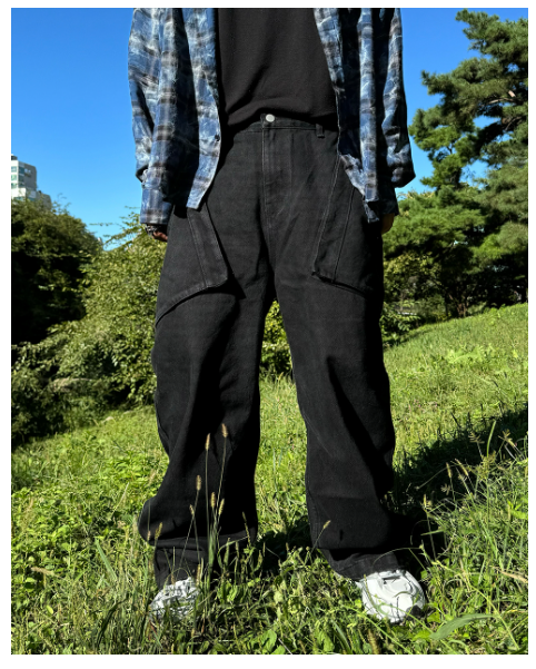 Flap Pocket Wide Pants - BLACK / WHITE