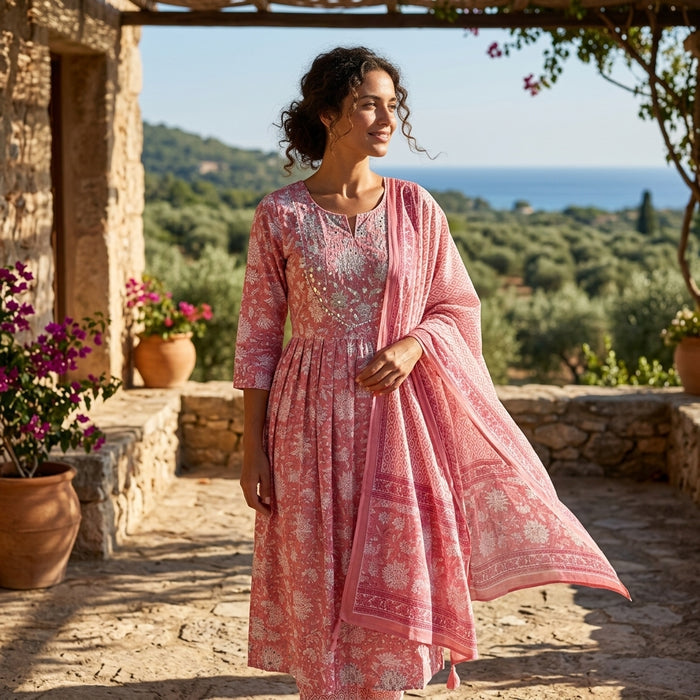 Floral printed kurti pant dupatta