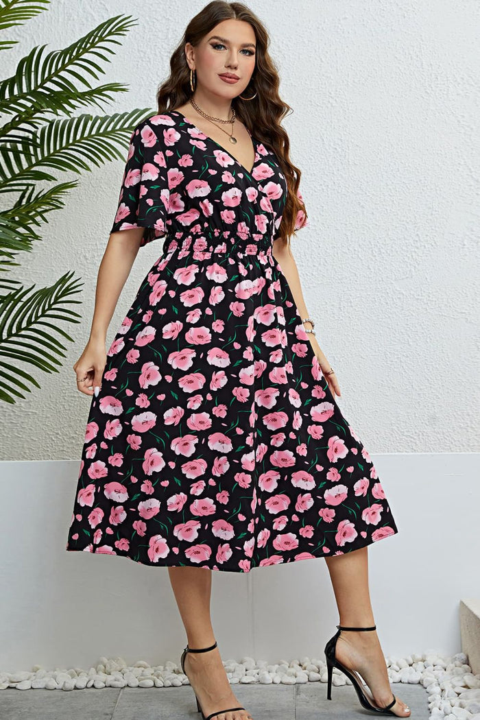 Floral Surplice Midi Dress - Madikfashions.com
