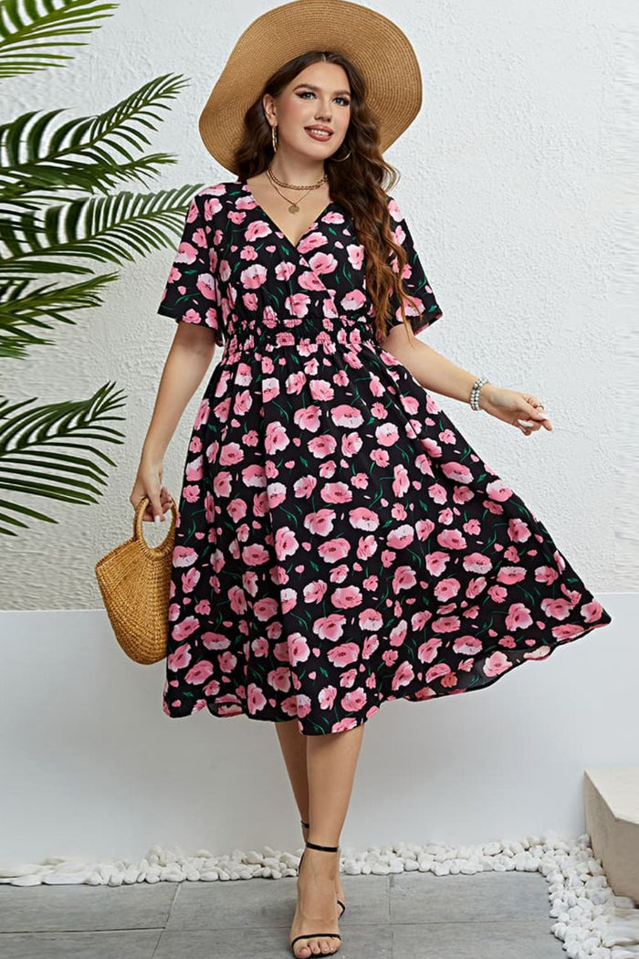 Floral Surplice Midi Dress - Madikfashions.com