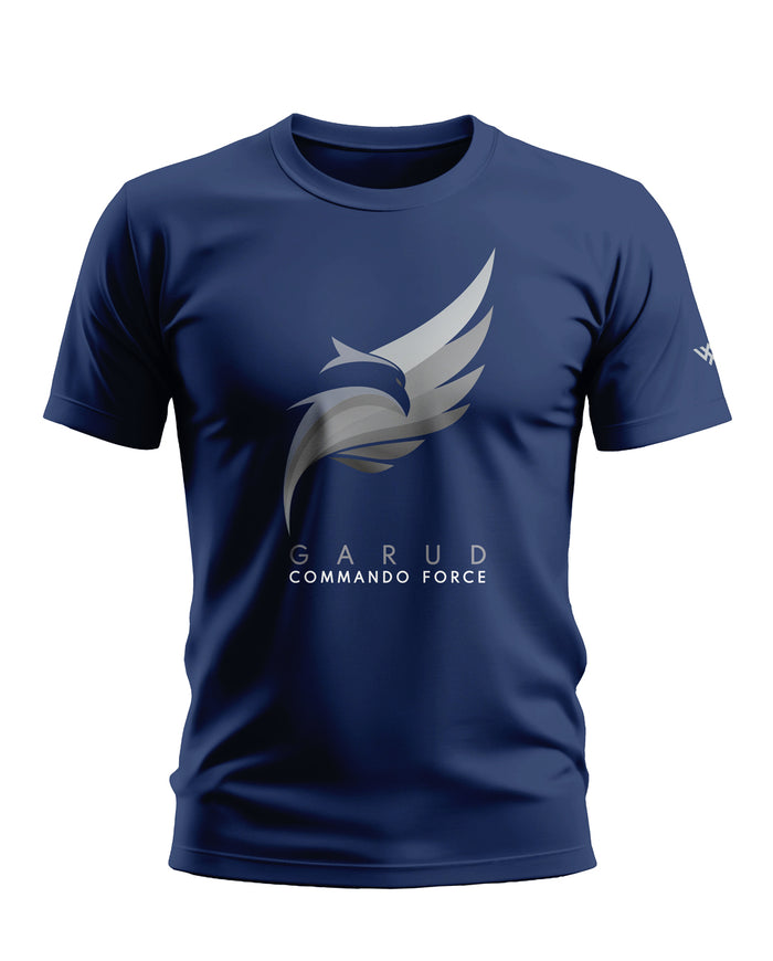 Navy blue t-shirt with Garud Commando Force logo and graphic on the chest