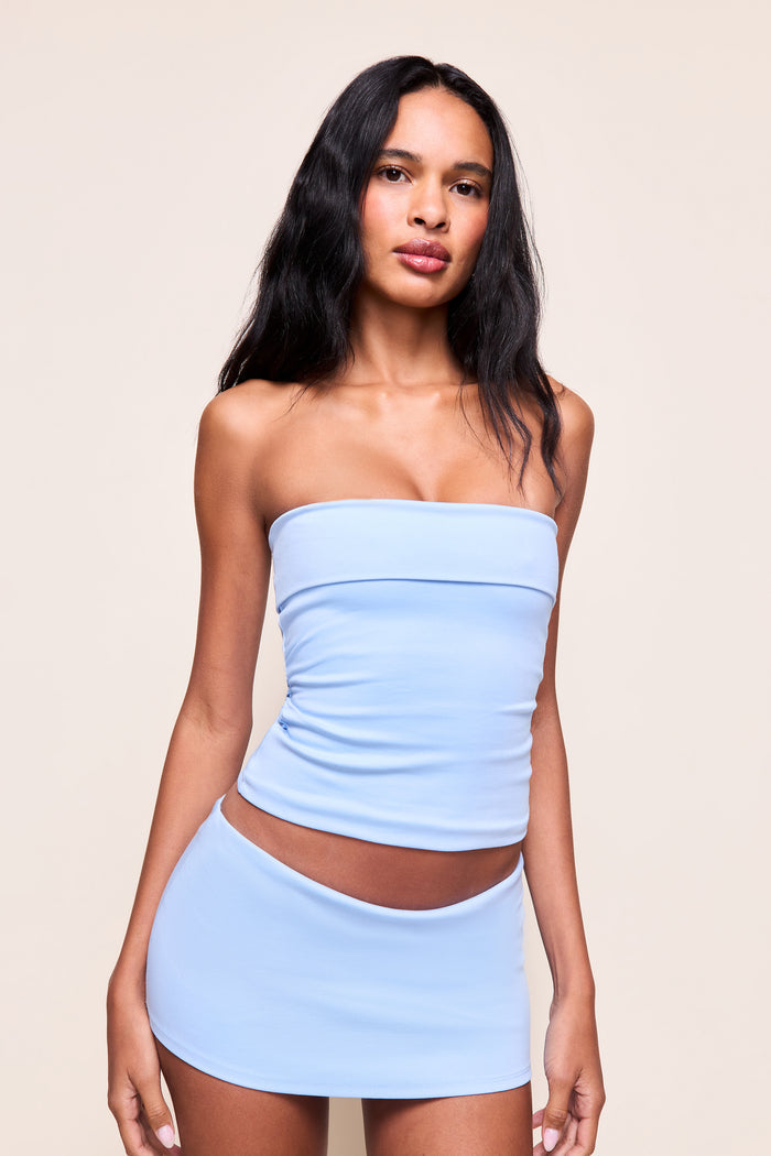 FOLD OVER TUBE TOP in Powder Blue